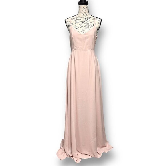 Show Me Your MuMu S Faith Maxi Dress Pink Chiffon Blush Spaghetti Strap Formal - Picture 5 of 8